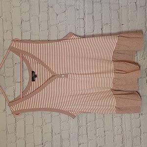 Suzanne Betro Size 4X Dusty Pink Cream Striped Babydoll Sleeveless Shirt Top